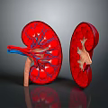 Human Kidneys 3D Anatomical Model Showing Internal Structure And Blood Vessels