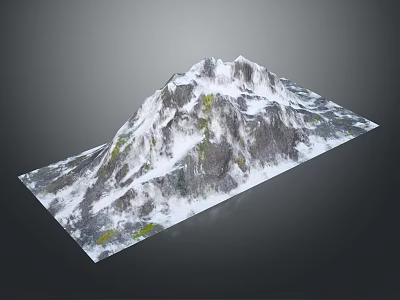 Snowy Mountain Terrain With Snow Covered Peaks Rocky Slopes And Green Vegetation Patches 3d model