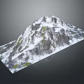 Snowy Mountain Terrain With Snow Covered Peaks Rocky Slopes And Green Vegetation Patches