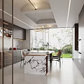 Modern Open Concept Living Dining Room Interior With Large Windows Mural And Green Plants