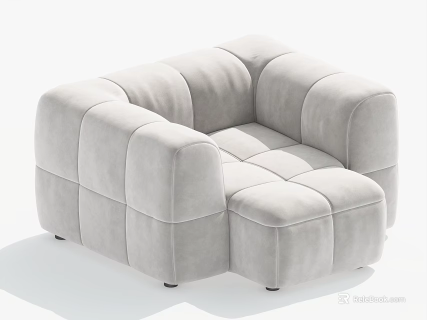 Light Gray Single Sofa With Modern Square Cushions And Soft Fabric Design 3d model