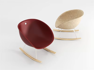 Stylish Modern Leisure Rocking Chairs in Red and Beige with Curved Seats and Wooden Rockers 3d model