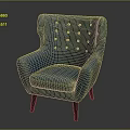Modern Blue Single Sofa with Tufted Wingback and Fabric Upholstery and Dark Wooden Legs