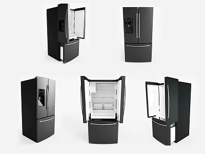 Black Modern Refrigerators With Various Door Openings And Interior Storage 3d model
