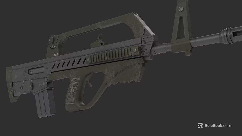 Tactical Military Rifle With Green Polymer Body Muzzle Barrel And Ergonomic Grip Design 3d model 