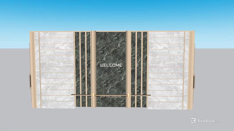 Modern Feature Wall Design With Marble Panels Metal Strips And Welcome Sign 3d model 
