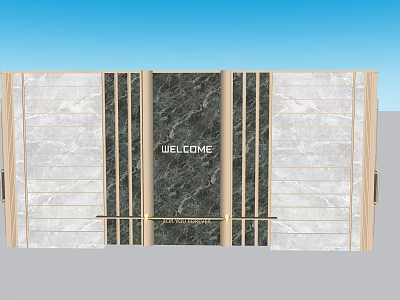 Modern Feature Wall Design With Marble Panels Metal Strips And Welcome Sign 3d model