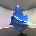 Blue Abstract Sculptural Ornament Set with Wavy Curved Design on Modern Arched Backdrop