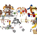 Colorful Playground Equipment Collection Featuring Slides Climbing Frames Swings and Castle Structures 3d model