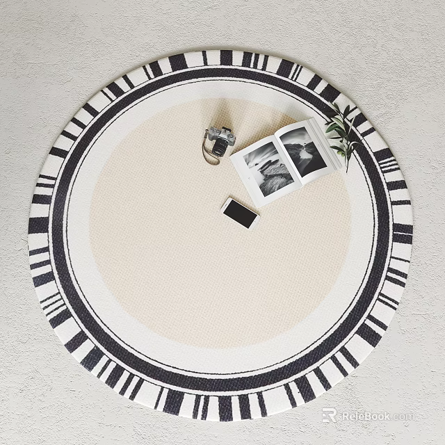 Modern Round Area Rug With Decor Items And Plant 3d model 