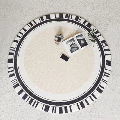 Modern Round Area Rug With Decor Items And Plant 3d model