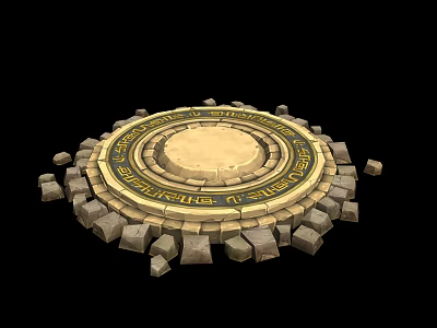 Ancient Circular Stone Platform With Central Disc Golden Patterns And Surrounding Stone Blocks Featuring INSULA 3d model