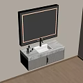 Modern Wall Mounted Bathroom Vanity Cabinet With Marble Countertop And Lighted Mirror