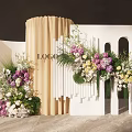 Elegant Floral Backdrop With Beige Curtain White Panels And Purple Yellow White Blooms