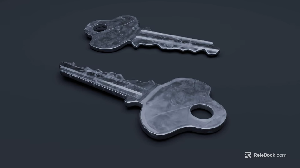 Close Up View Of Two Metal Keys With Textured Surface On Dark Background 3d model 