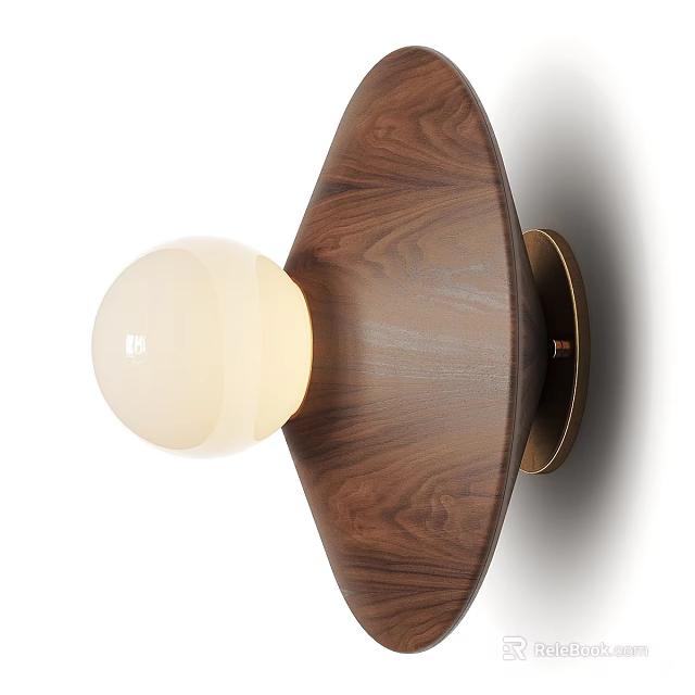 Modern Wooden Wall Lamp With White Spherical Lampshade And Metal Base 3d model 
