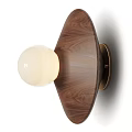 Modern Wooden Wall Lamp With White Spherical Lampshade And Metal Base