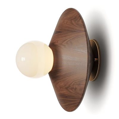 Modern Wooden Wall Lamp With White Spherical Lampshade And Metal Base 3d model
