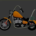 Orange Vintage Motorcycle Featuring Silver Frame Black Leather Seat Round Headlight and Green Rolled Bag