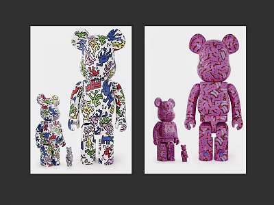 Colorful Patterned Bear Figurines Big And Small Sizes For Decorative 3d model