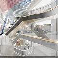 Spacious Multi Level Shopping Mall Interior With Escalators Green Plants And Retail Stores For Shoppers