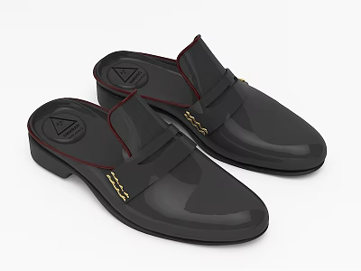 Elegant Black Leather Slippers With Decorative Buckles And Modern Design 3d model