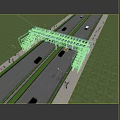 Glass Roof Pedestrian Bridge Spanning Highway With Green Trees And Vehicles