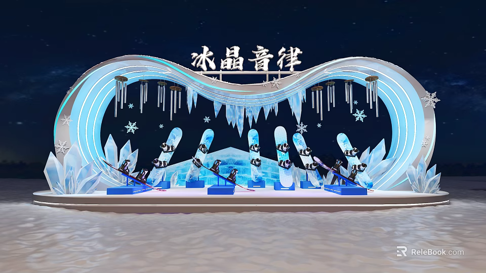 Crystal Melody Interactive Area With Icy Decorations Hanging Icicles And Snowflake Accents 3d model 