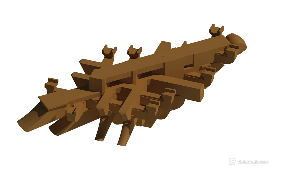 Intricate Wooden Architectural Component Featuring Multiple Protruding Elements And Decorative Details 3d model