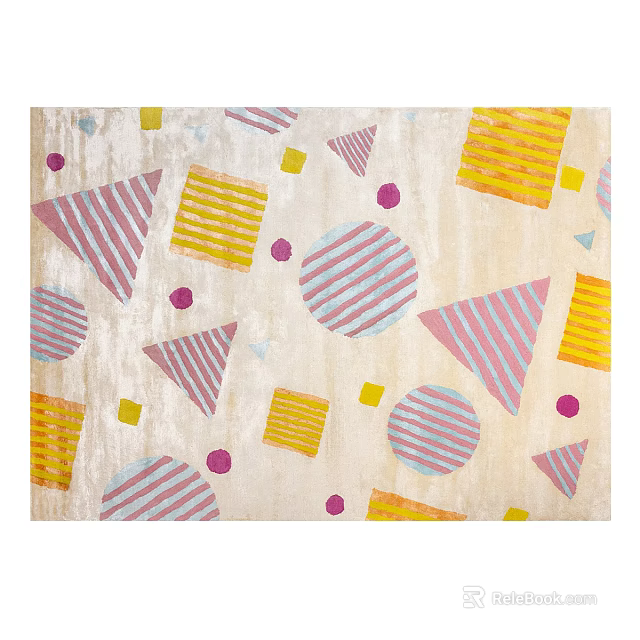 Square Rug Featuring Vibrant Geometric Patterns Triangles Circles And Striped Elements 3d model