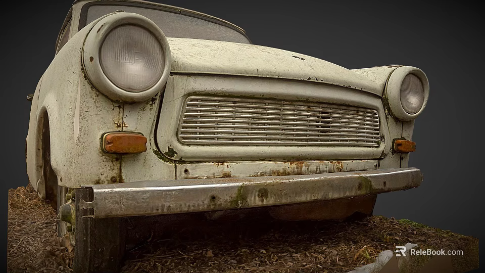 Old Rusted Vintage Car Front View Showing Weathered Metal Details 3d model 