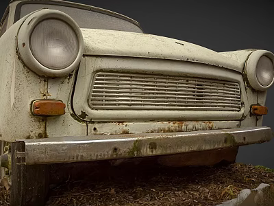 Old Rusted Vintage Car Front View Showing Weathered Metal Details 3d model