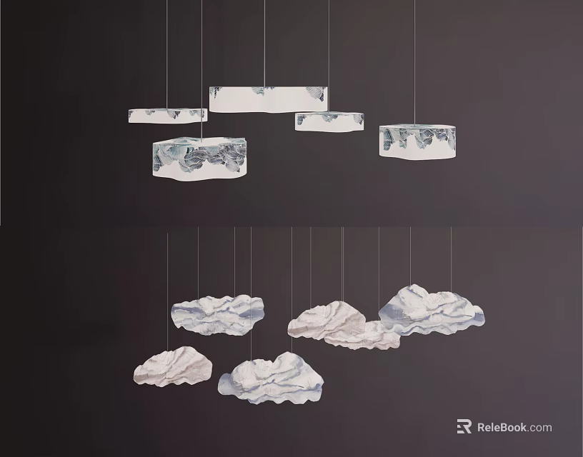 Modern Cloud Shaped Chandeliers Hanging Against Dark Background For Decorative Lighting 3d model