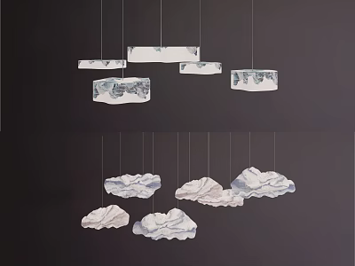 Modern Cloud Shaped Chandeliers Hanging Against Dark Background For Decorative Lighting 3d model
