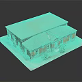 Vintage Red Tiled Roof Brick Building With Green Plants At Entrance
