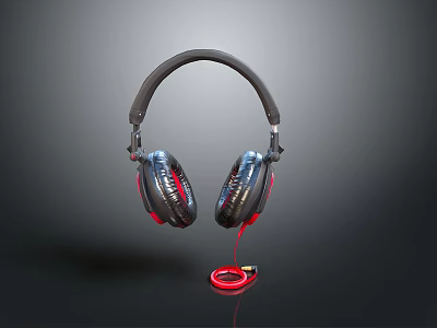 High Quality Wired Over Ear Computer Headphones With Black Red Design 3d model