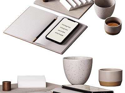 Modern Desk Decorative Accessories Set With Notebook Pen Mug And Storage Blocks 3d model