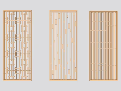 Three Modern Decorative Room Dividers With Geometric Patterns And Striped Designs 3d model