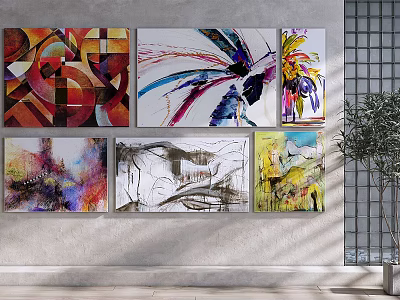 Abstract Paintings on Wall with Colorful Styles Diverse Designs Modern Art 3d model
