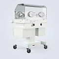 Medical Incubator With Transparent Hood Circular Access Ports And Blue Drawers On Wheelbase Cart
