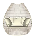 Teardrop Shaped Rattan Hanging Chair With Beige Cushions For Comfortable Seating