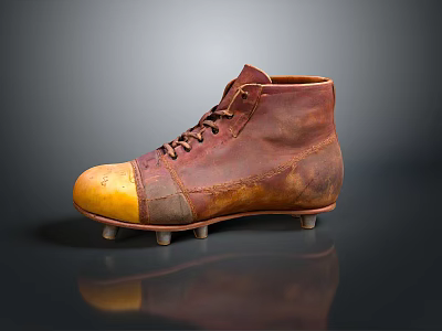 Vintage High Top Leather Football Boots With Yellow Toe And Studs 3d model