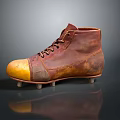 Vintage High Top Leather Football Boots With Yellow Toe And Studs