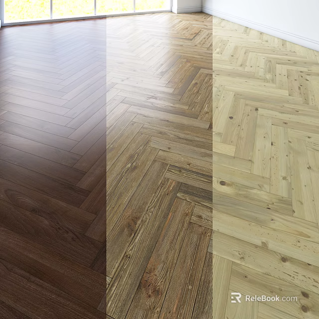 Elegant Wooden Flooring With Herringbone Pattern And Various Natural Wood Tones 3d model 
