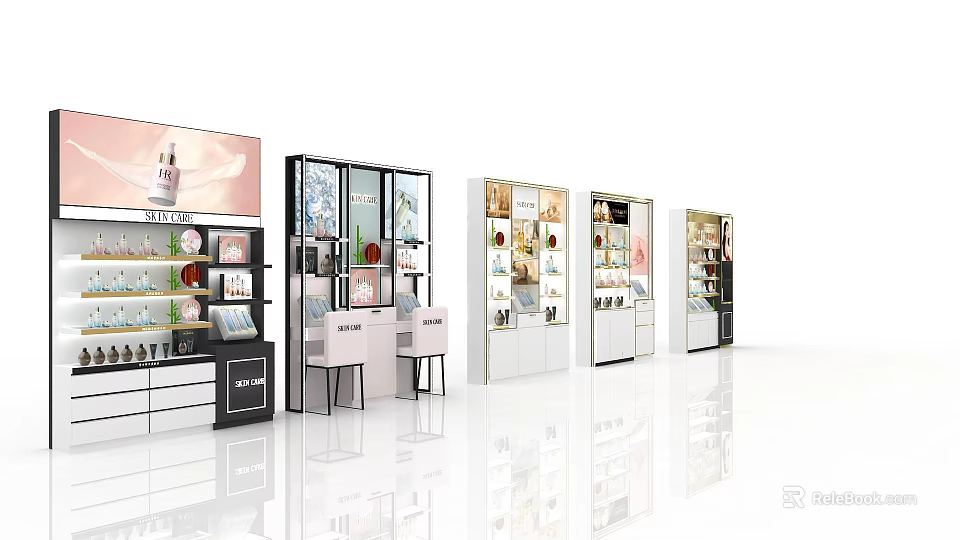 Modern Mall Shop Interior With Glass Display Cabinets And Product Shelves 3d model 