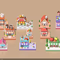 Miniature Colorful Residential Building Models With Various Colored Roofs And Ice Cream Bread Fruit Decorations