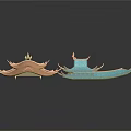 Traditional Chinese Architecture Roof Models With Curved Eaves And Brown Blue Colors