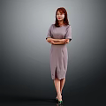 Woman In Light Purple Dress Standing With Arms Crossed On Gray Background Wearing Green Shoes