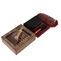 Open Wooden Cigar Box With Cigars And Accessories Displayed Inside 3d model