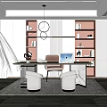Modern Study Room Interior With Illuminated Shelves Leather Chair And Decorative Lighting